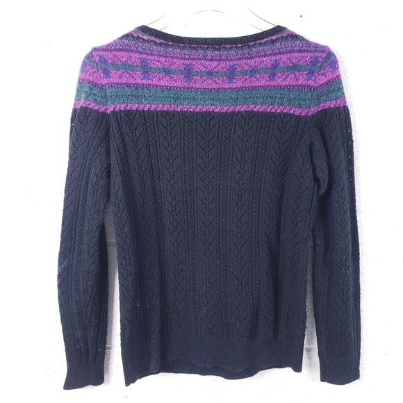 Lauren Ralph Lauren Fair Isle Sweater Mohair Wool Women’s Small Black Purple - Picture 2 of 8